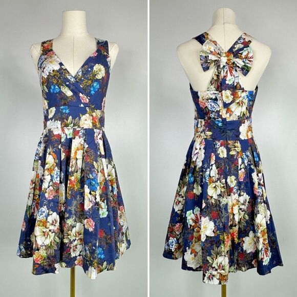 Sinequanone Floral Fit Flare Bow Dress Sz 6 Coquette Romantic Cottage Graduation - Picture 1 of 13